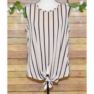 Adriana Papell Beige/Pink & Black Striped Tie Front Sleeveless Blouse Ladies M O